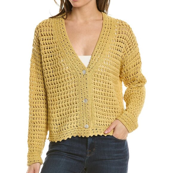 Vince Sweaters - VINCE Crochet Cardigan Sweater Warm Sand Organic Cotton Size Medium New Tag $425